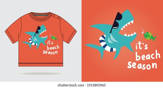 Baby Short Sleeve shirt Print Design Shark