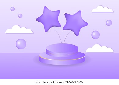 Baby shower 3D. Hot air balloon and 3D Cylinder podium. Vector Cute backdrop for newborn. Vector illustration
