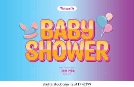 baby shower 3d text effect design with colorfull background