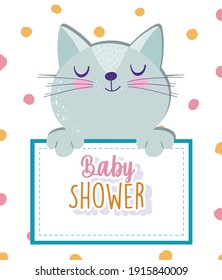 Baby shower adorable cat animal holding banner vector illustration