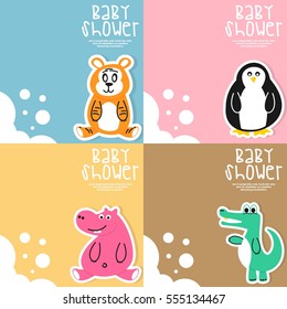Baby shower with animal character card illustration template