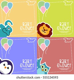 Baby shower with animal character card illustration template