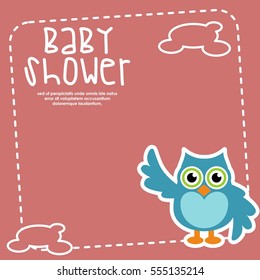 Baby shower with animal character card illustration template