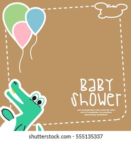 Baby shower with animal character card illustration template