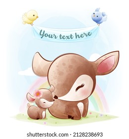 Baby shower animal illustration cute mother and little deer