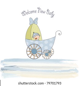 baby shower announcement card with pram