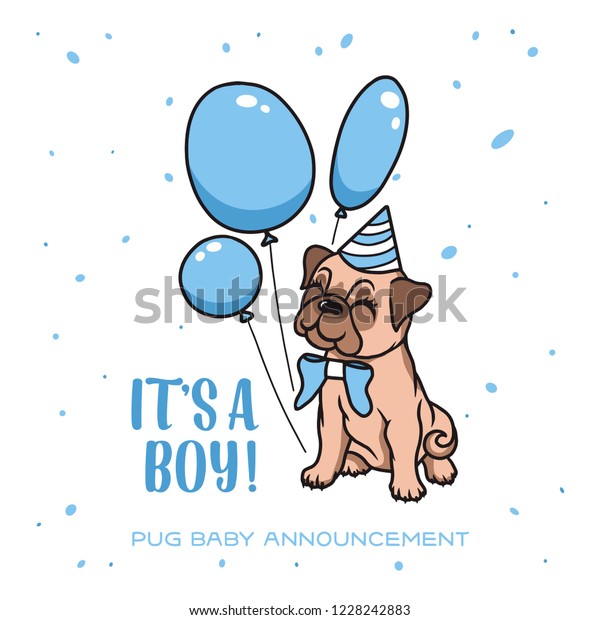 Baby Shower Announcement Smiling Pug Dog Stock Vector Royalty Free