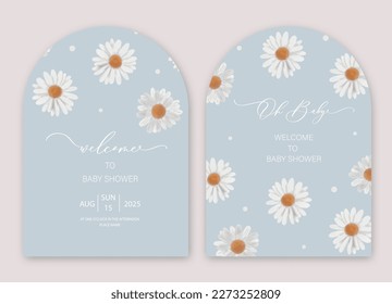 Baby Shower Arch Invitation card with calligraphy and watercolor chamomile