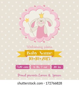 Baby Shower or Arrival Card. Cute Bunny Girl in vector