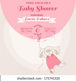 Baby Shower or Arrival Card with Cute Bunny and Balloon in vector