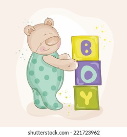 Baby Shower or Arrival Card. Cute Bear in vector
