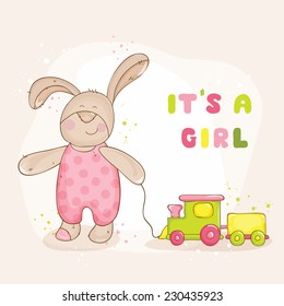 Baby Shower or Arrival Card. Cute Bunny in vector