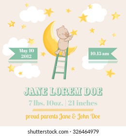 Baby Shower or Arrival Card with Cute Bear with Stars in vector