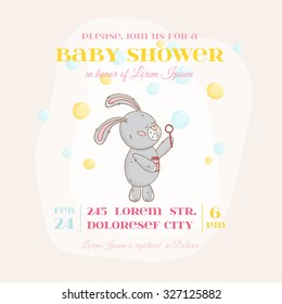 Baby Shower or Arrival Card. Cute Bunny and Bubbles in vector
