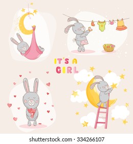 Baby Shower or Arrival Card. Cute Bunny in vector