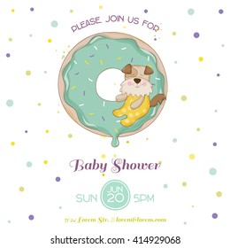 Baby Shower or Arrival Card. Cute Dog in vector