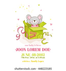 Baby Shower or Arrival Card. Cute Mouse Girl, in vector