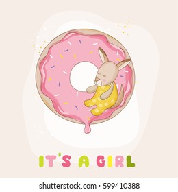 Baby Shower or Arrival Card. Cute Girl Kangaroo in vector