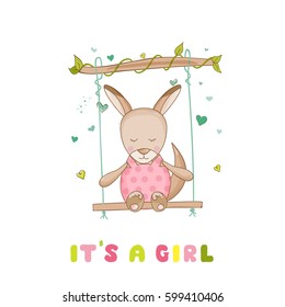 Baby Shower or Arrival Card. Cute Girl Kangaroo in vector