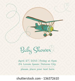 Baby Shower or Arrival Card with Plane in vector