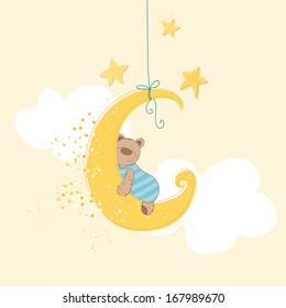 Baby Shower or Arrival Card with Sleeping Bear in vector