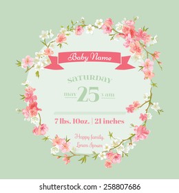 Baby Shower Or Arrival Cards - With Spring Blossoms - In Vector