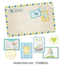 Baby Shower or Arrival Postage Stamps - for design and scrapbook - in vector