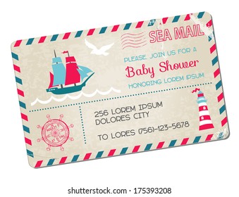 Baby Shower or Arrival Postcard - Nautical Sea Theme - in vector