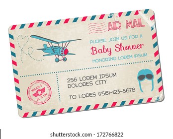 Baby Shower or Arrival Postcard - with Plane in vector