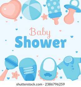 Baby shower background. baby shower invitation card. balloons on blue and pink background. It's a boy. It's a girl. Vector illustration for Poster, Banner, Greeting, card. party. baby girl, baby boy. 