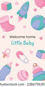 Baby shower background. baby shower invitation card. balloons on blue and pink background. It's a boy. It's a girl. Vector illustration for Poster, Banner, Greeting, card. party. baby girl, baby boy. 