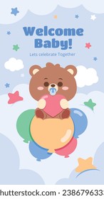 Baby shower background. baby shower invitation card. balloons on blue and pink background. It's a boy. It's a girl. Vector illustration for Poster, Banner, Greeting, card. party. baby girl, baby boy. 