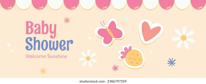 Baby shower background. baby shower invitation card. balloons on blue and pink background. It's a boy. It's a girl. Vector illustration for Poster, Banner, Greeting, card. party. baby girl, baby boy. 