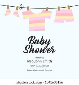 baby shower background template vector Cute unique hand drawn illustration - Vector 