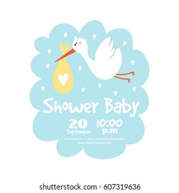 Baby shower badge happy mothers day insignias stork sticker stamp icon frame and bird card design doodle vintage hand drawn element vector illustration.