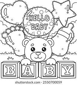 Baby Shower Balloon Decoration Coloring Page 