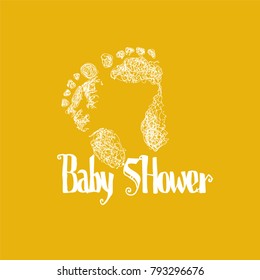 Baby shower banner. baby foots , welcome card, illustration