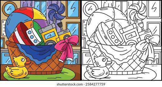 Baby Shower Basket of Baby Toys Illustration
