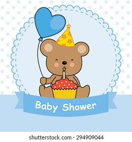 baby shower. bear with cupcake