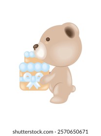 baby shower bear with gifts isolated