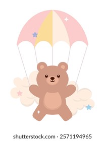 baby shower bear in parachutte isolated