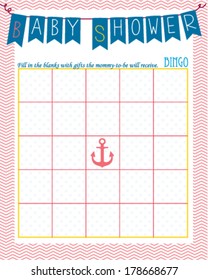 Baby Shower Bingo Game Template Sailor Coral