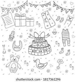 Baby shower black and white illustration