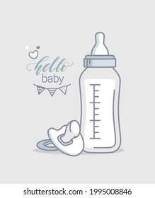 Baby Shower Blue Background. Baby Arrival Cartoon Vector Illustration
