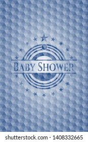 Baby Shower blue emblem with geometric pattern. Vector Illustration. Detailed.