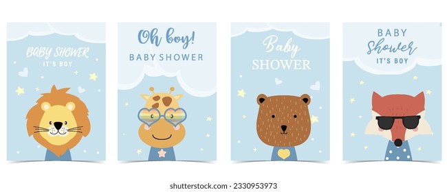 Baby shower blue invitation card for boy with animal