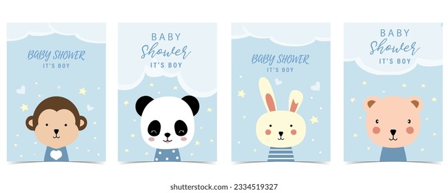 Baby shower blue invitation card for boy with animal