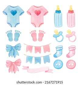 Baby Shower Blue Pink Watercolor Set Stock Vector (Royalty Free ...