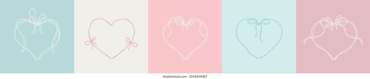 Baby shower bow ribbon heart frame design elements. Its a girl, its a boy greeting cards. Little prince and princess background. New born birthday invitation. Whimsical wavy cute line doodle border