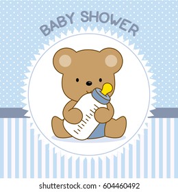 Baby Shower Boy. Bear With Baby Bottle